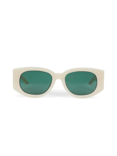 Shop Casablanca Men's Le Monde Diplomatique 54mm Acetate & Metal Oval Wave Sunglasses In Cream