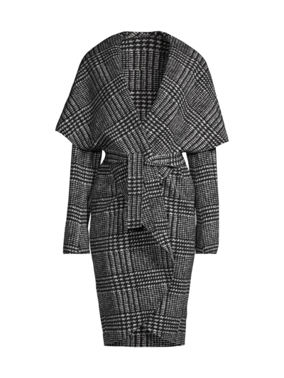 Shop Norma Kamali Women's Glen Plaid Shawl Wrap Coat In Plaid Tweed