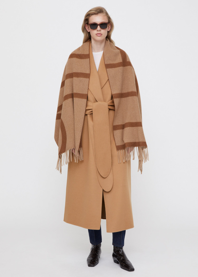 Shop Totême Monogram Jacquard Wool Scarf Camel In Camel Monogram