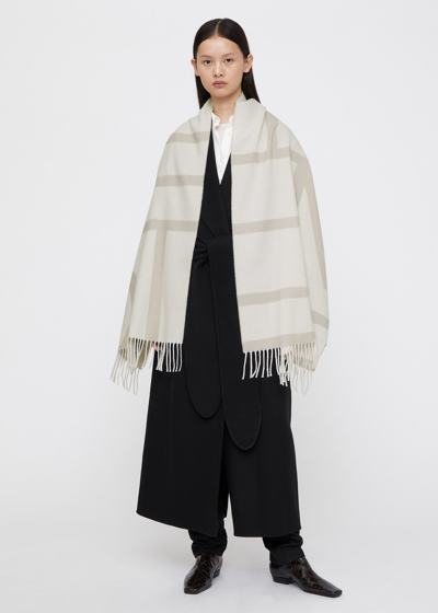 Shop Totême Monogram Jacquard Wool Scarf Bone In Bone Monogram