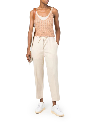 Shop Jil Sander Drawstring Cropped Trousers In Nude & Neutrals