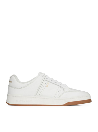 Shop Saint Laurent Sl / 61 Low Sneakers In Hammered Leather In White