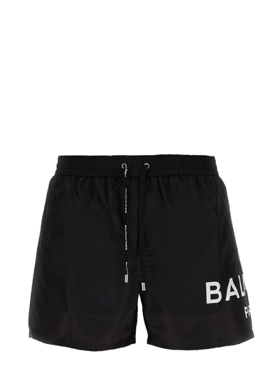 Shop Balmain Boxer Swimsuit In Black