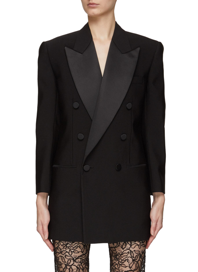 Shop Saint Laurent Virgin Wool Double Breasted Blazer In Black