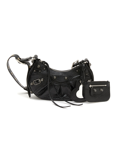 Shop Balenciaga 'le Cagole' Extra Small Leather Shoulder Bag In Black
