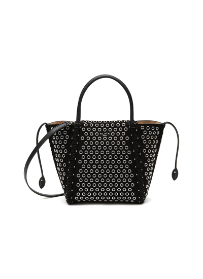 Shop Alaïa 'le Hinge' Eyelet Detail Goatskin Leather Mini Tote Bag In Black