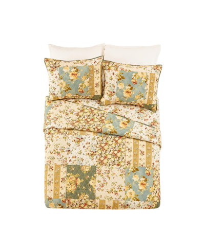 Modern Heirloom Floral Patch 3 Piece Quilt Set, Full/queen In Ivory