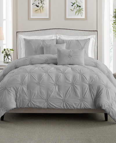 Shop Cathay Home Inc. Floral Pintuck Full/queen Comforter Set In Gray
