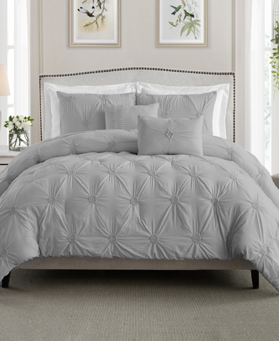 Cathay Home Inc. Floral Pintuck Comforter Set, Twin/twin Xl In Gray