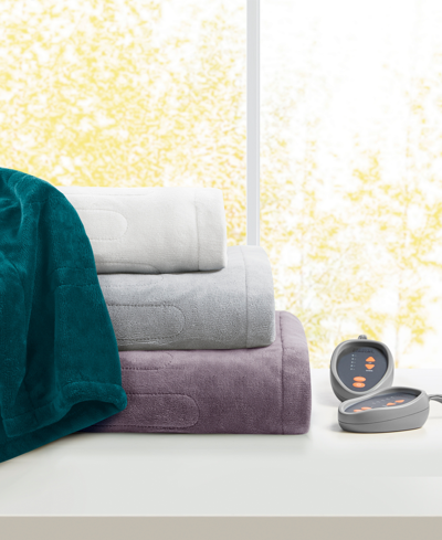 Shop Premier Comfort Electric Plush Blanket, Queen, Created For Macy's In Navy