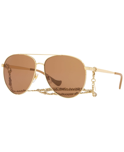 Shop Gucci Women's Sunglasses, Gg1088s 62 In Gold-tone/brown