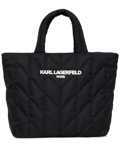 Karl Lagerfeld Voyage Nylon Tote In Black,gunmetal
