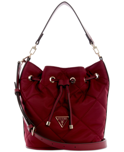 Shop Guess Little Bay Quilted Drawstring Bucket Bag In Merlot