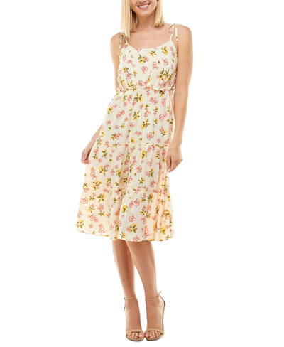 Shop As U Wish Juniors' Smocked Tiered Dress In Cream/pink/yellow