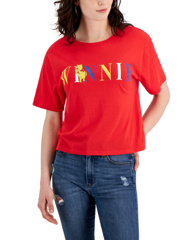 Shop Disney Juniors' Winnie The Pooh Cropped Graphic T-shirt In Red