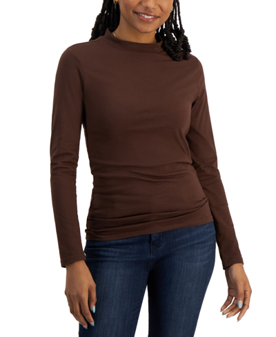 Shop Aveto Juniors' Mock-neck Long-sleeve Top In Chicory Coffee