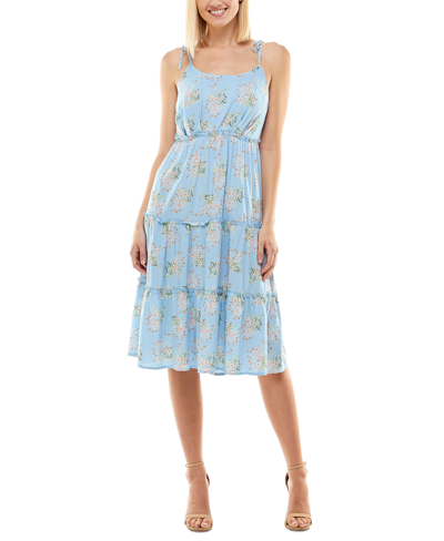 Shop As U Wish Juniors' Tie-shoulder Tiered Dress In Blue Floral