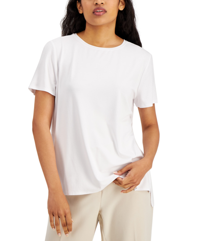 Shop Alfani Petite Step-hem T-shirt, Created For Macy's In Bright White
