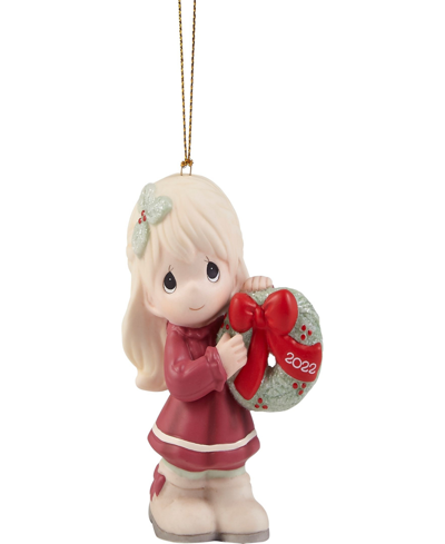 Shop Precious Moments 221002 May Your Christmas Wishes Come True 2022 Dated Girl Bisque Porcelain Ornament In Multicolor