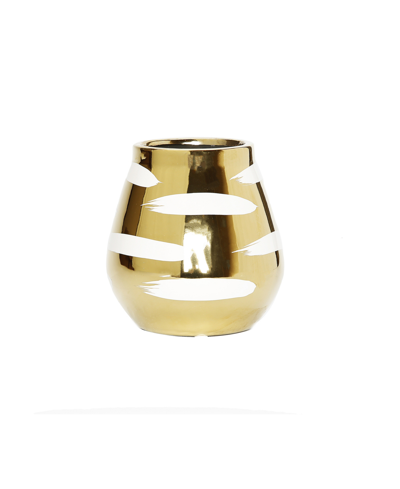 Shop Vivience Vase With Block Design With Wide Opening In White/gold-tone
