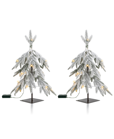 Shop Glitzhome 2' Pre-lit Downward Wrapped Flocked Pine Artificial Christmas Greenery Table Tree With 20 Warm White