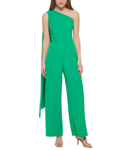 Shop Vince Camuto Petite Draped One-shoulder Jumpsuit In Green