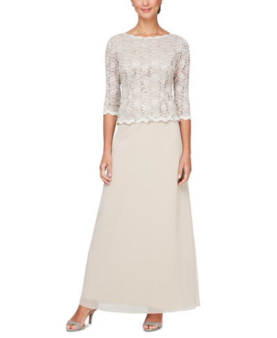 Shop Alex Evenings Petite Sequin Lace Gown In Taupe