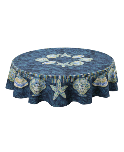 Shop Laural Home Embellished Shells 70" Round Tablecloth In Blue