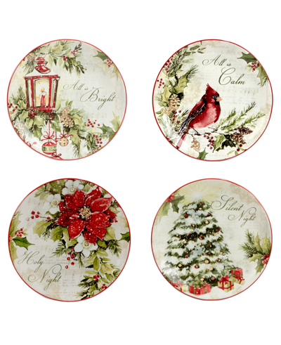 Certified International Silent Night Set Of 4 Dessert Plates In Red And White