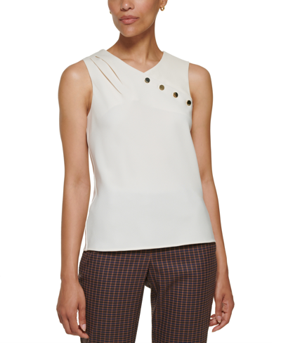 Shop Dkny Petite Sleeveless Mix Media Top, Created For Macy's In Buttercream