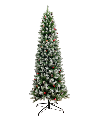 Shop Perfect Holiday Frosted Norwood Pencil Pine With Pine Cones And Red Berries, 6" In Green