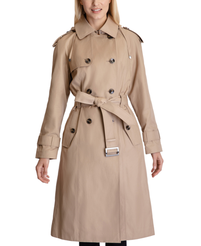 Assimilate vinder Tranquility London Fog Women's Petite Hooded Double-breasted Trench Coat In Macaroon |  ModeSens