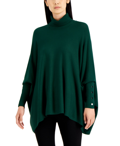 Shop Alfani Petite Turtleneck Poncho Sweater, Created For Macy's In Cedar Balsam