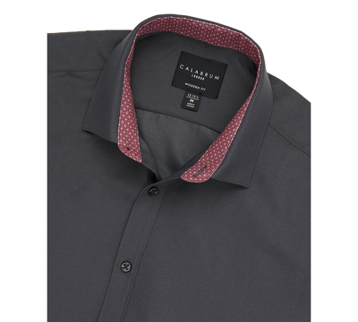 Shop Calabrum Men's Regular Fit Solid Performance Dress Shirt In Charcoal