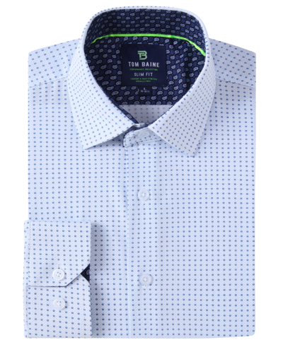 Shop Tom Baine Men's Slim Fit Performance Long Sleeve Geometric Dress Shirt In Blue