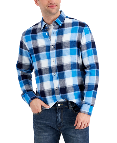 Shop Club Room Men's Regular-fit Plaid Flannel Shirt, Created For Macy's In Med Sapphire Blue