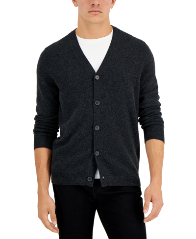 Club Room Men's Cashmere V-neck Cardigan, Created For Macy's In Dark Charcoal Heather