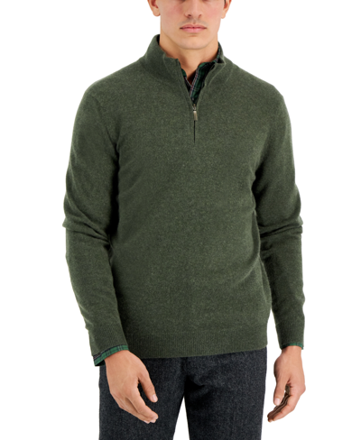 Shop Club Room Men's Cashmere Quarter-zip Sweater, Created For Macy's In New Olive Heather
