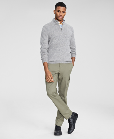Club Room Men's Cashmere Quarter-zip Sweater, Created For Macy's In Grey Heather