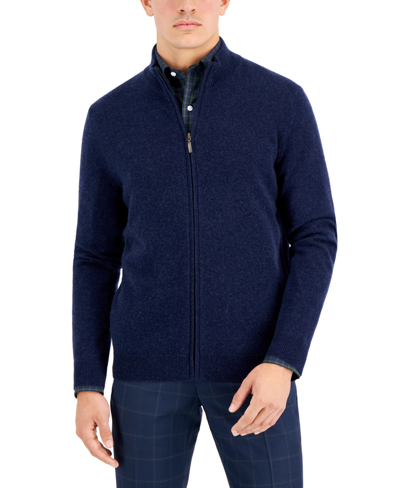 Shop Club Room Men's Full-zip Cashmere Sweater, Created For Macy's In Navy Heather