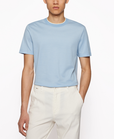Hugo Boss Slim-fit T-shirt In Bubble-structured Cotton And Silk In Light  Blue | ModeSens