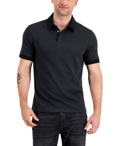 Shop Alfani Men's Brick Jacquard Polo Shirt, Created For Macy's In Deep Black