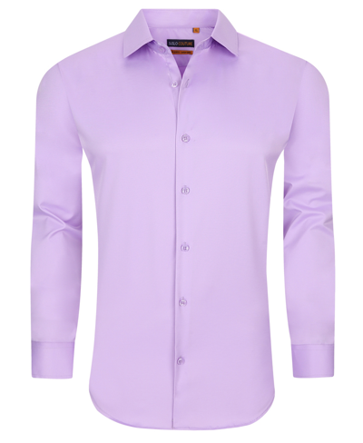 Shop Suslo Couture Men's Solid Slim Fit Wrinkle Free Stretch Long Sleeve Button Down Shirt In Light Purple
