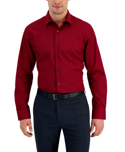 Shop Alfani Men's Slim Fit Stripe Dress Shirt, Created For Macy's In Red