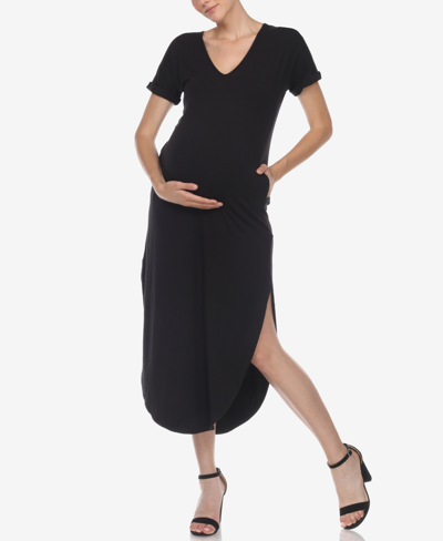Shop White Mark Plus Size Maxi Maternity Dress In Black