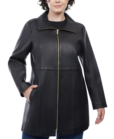Anne Klein Stand Collar Leather Coat size M color Black Jackets