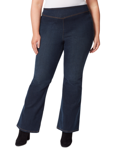 Shop Jessica Simpson Trendy Plus Size Pull-on Flare Jeans In Flawless