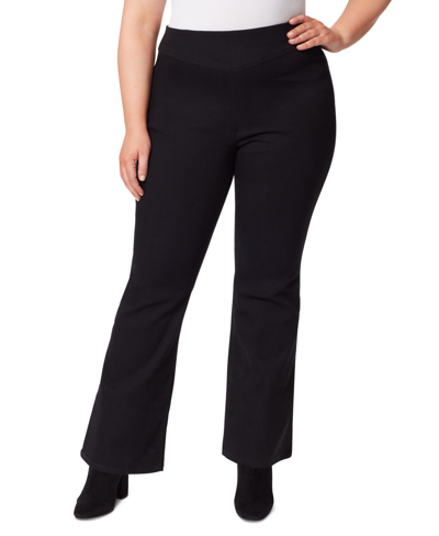 Shop Jessica Simpson Trendy Plus Size Pull-on Flare Jeans In Black