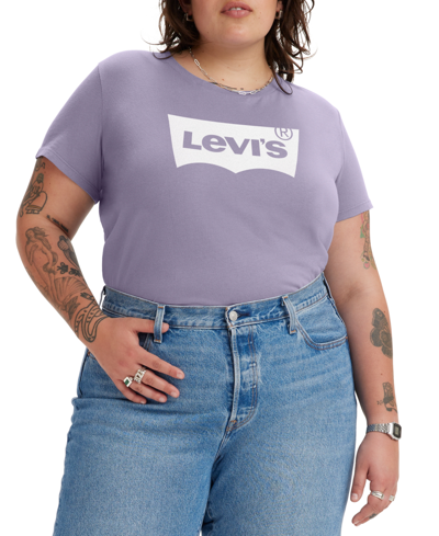 Shop Levi's Trendy Plus Size Cotton Perfect Logo T-shirt In Pastel Lilac