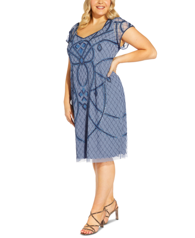 Shop Adrianna Papell Plus Size Beaded Back-cutout Dress In French Blue